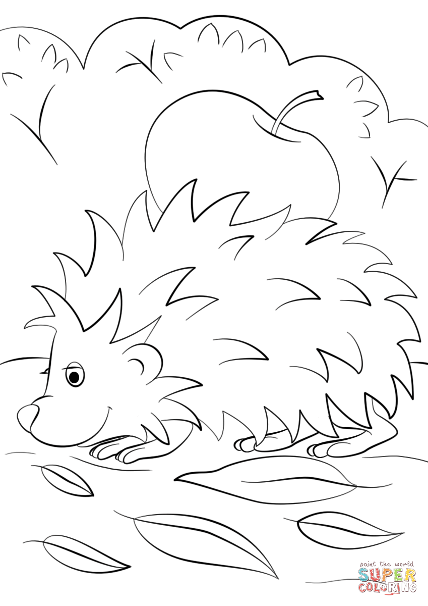 Hedgehog with Apple Coloring Pages