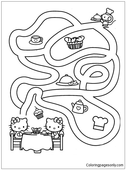 Hello Kitty Activity Sheet Maze Coloring Page Free Coloring