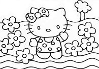 Pagina da colorare di Hello Kitty e fiori