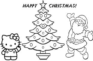 Hello Kitty And Santa Claus Happy Christmas Coloring Page