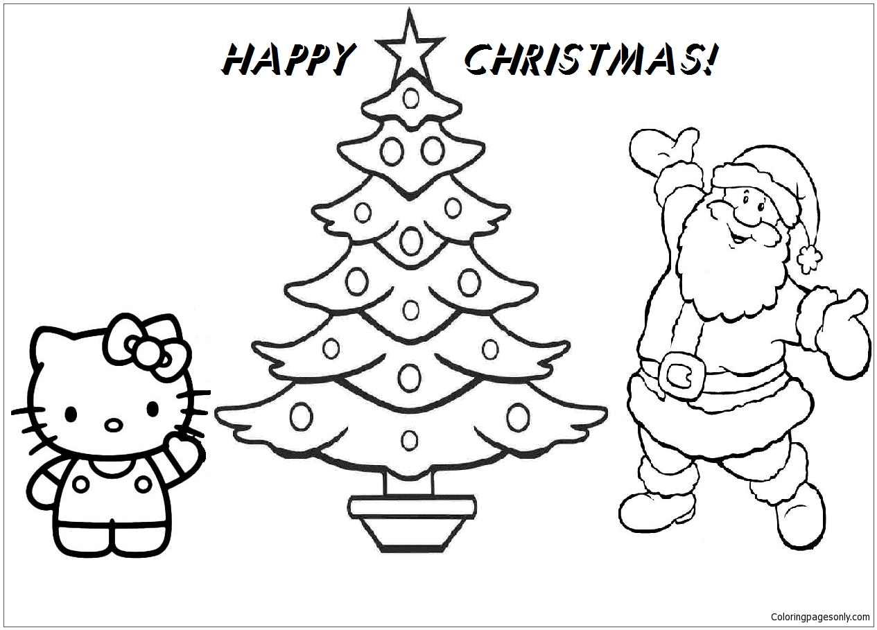 Santa Claus Merry Christmas Tree Christmas Coloring Pages For Kids Drawing With Crayons