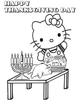 Hello Kitty With Thanksgiving Party Coloring Page