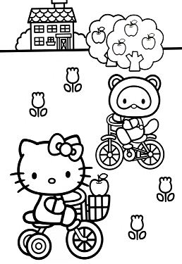 Hello Kitty Apple Tree Coloring Page