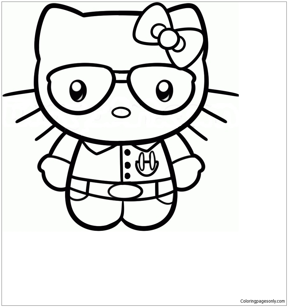 Hello Kitty as a Nerd Coloring Page