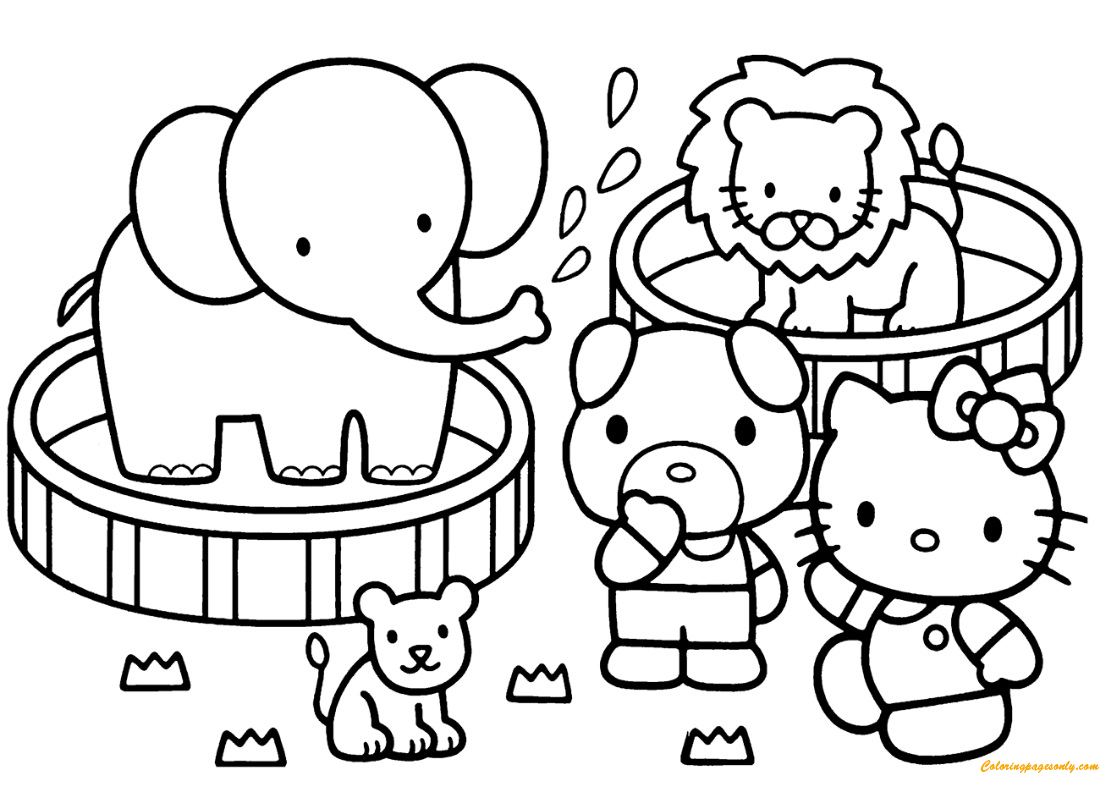 Hello Kitty At The Zoo Coloring Pages