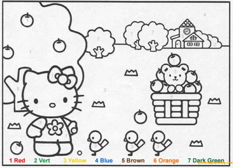 hello kitty color by numbers coloring pages