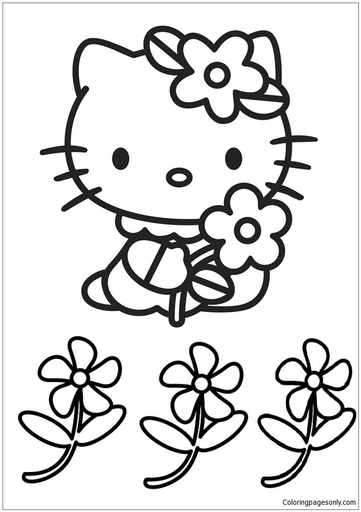 Download Hello Kitty Cute And Flowers Coloring Page - Free Coloring Pages Online
