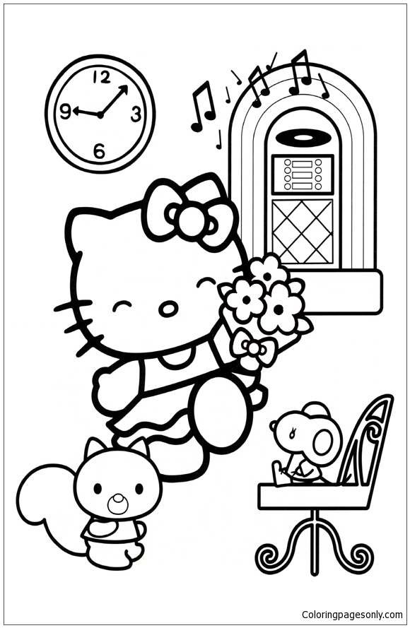 hello kitty dancing coloring pages