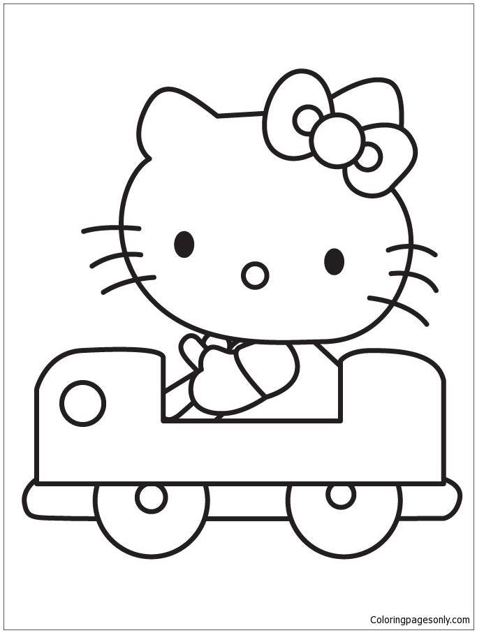 Hello Kitty Drive The Car Coloring Pages - Cartoons Coloring Pages