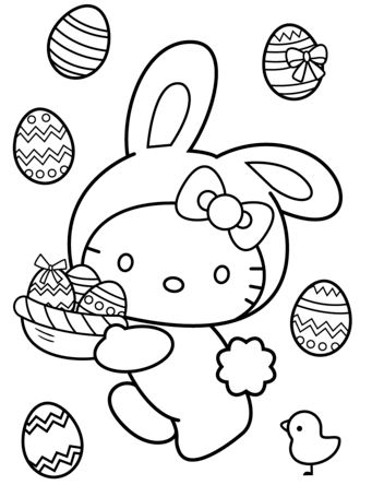 Hello Kitty Easter Bunny Coloring Page