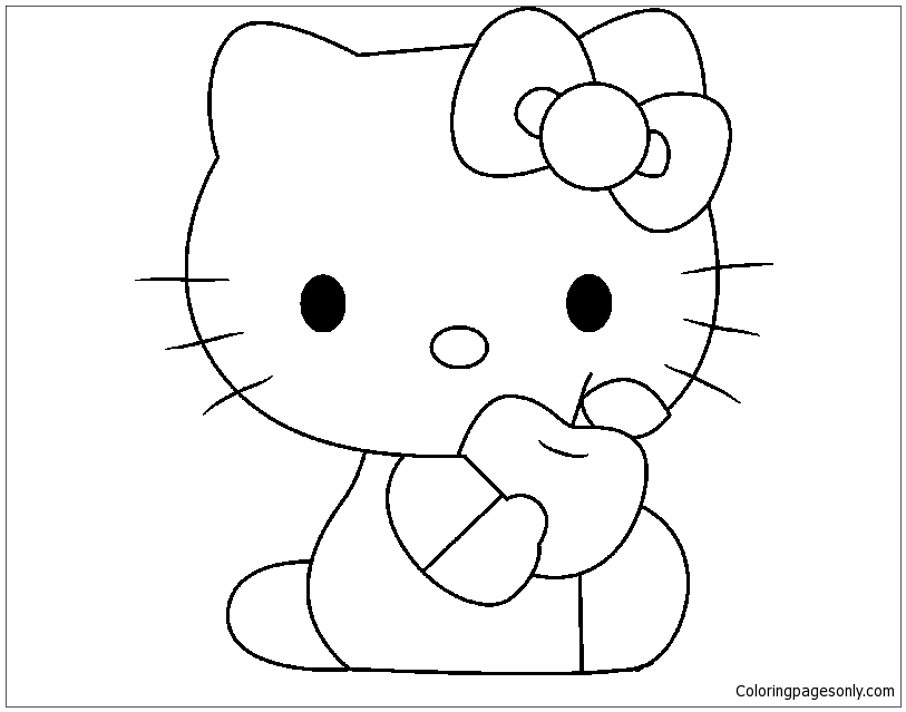 Hello Kitty Eat Apple Coloring Pages