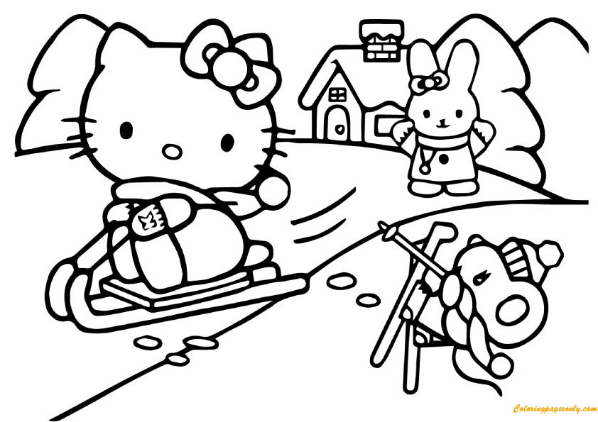 Hello Kitty geniet van sneeuwschaatsen met haar vrienden uit Hello Kitty