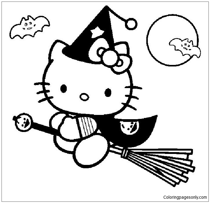 Hello Kitty Go To Play Halloween Coloring Pages