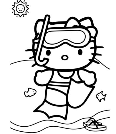Hello Kitty Goes For A Swim Coloring Page