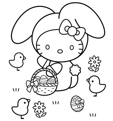 Hello Kitty Plush Easter Basket Set Coloring Page