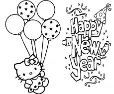 Hello Kitty Happy New Year Coloring Page