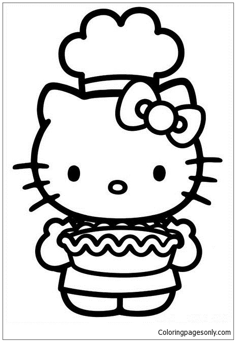 Hello Kitty cooking in Thanksgiving Day Coloring Pages - Cartoons