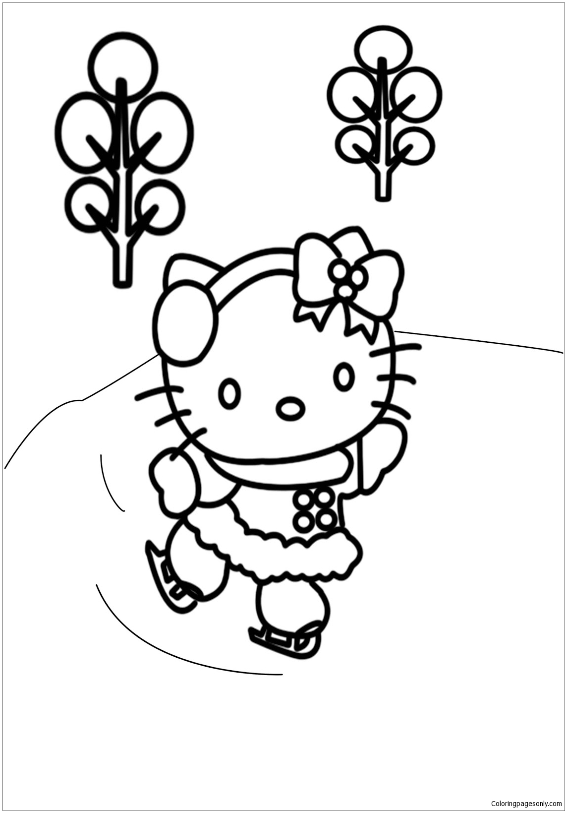 Hello Kitty Ice Skating 2 Coloring Page - Free Printable Coloring Pages