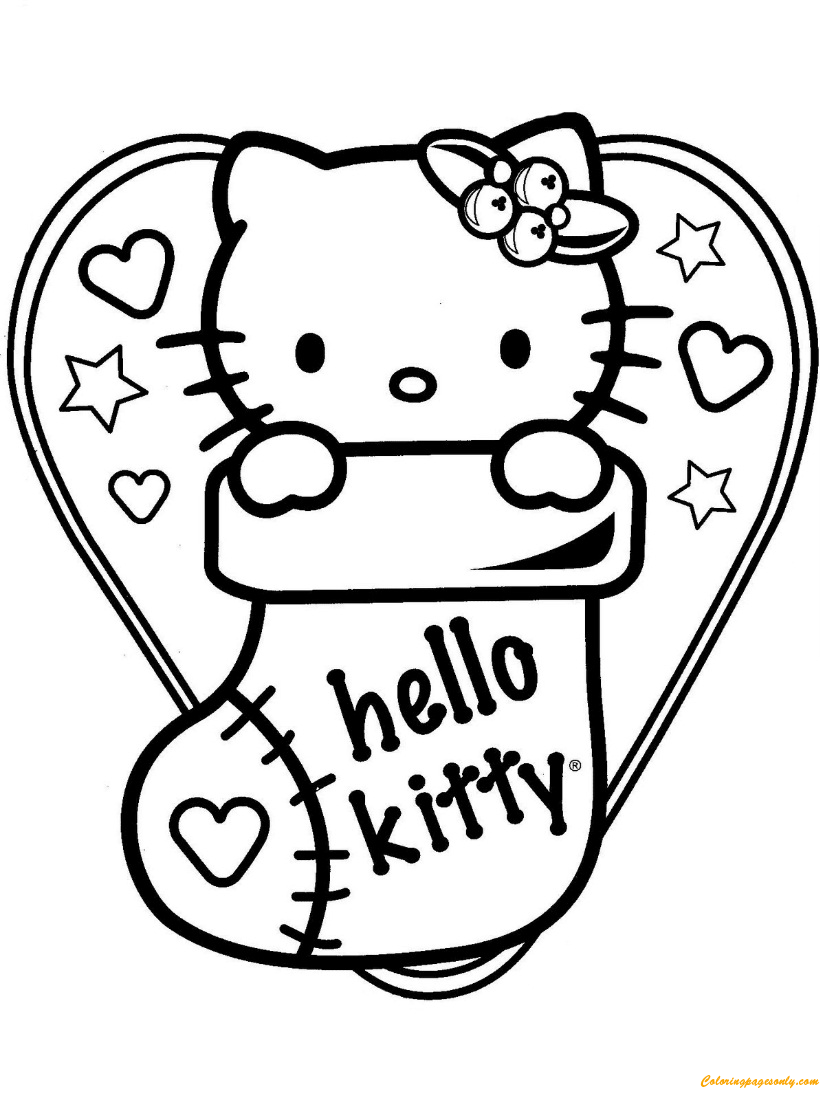 Hello Kitty in Christmas Sock Coloring Pages - Cartoons ...