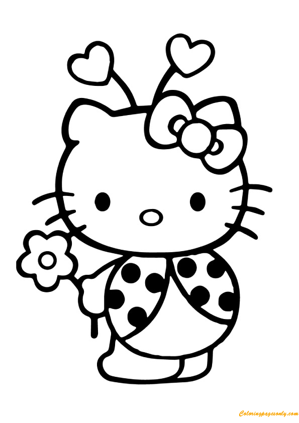 Hello Kitty In Ladybug Sute Coloring Pages