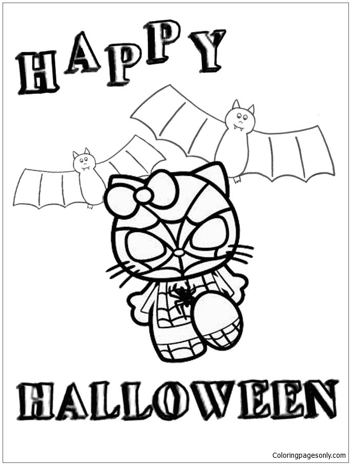 Hello Kitty com fantasia de Homem-Aranha Festival de Halloween da Hello Kitty