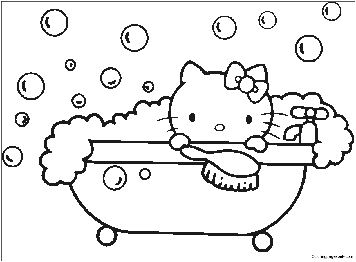 Hello Kitty dans la salle de bain de Hello Kitty