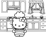 Hello Kitty In The Kitchen Coloring Page