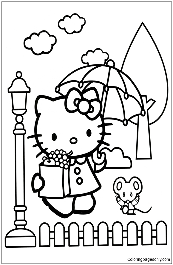 Download Hello Kitty In The Rain Coloring Pages - Cartoons Coloring ...