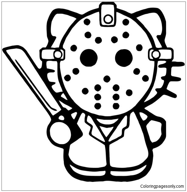 Hello Kitty Jason Friday 13th Coloring Pages - Cartoons Coloring Pages