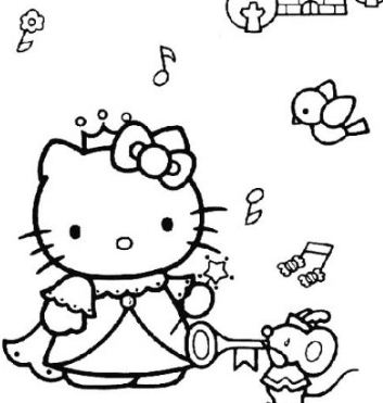 Hello Kitty Listen To The Music Coloring Page