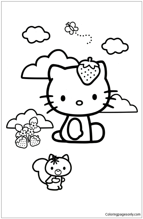 Hello Kitty Loves Strawberries Coloring Pages