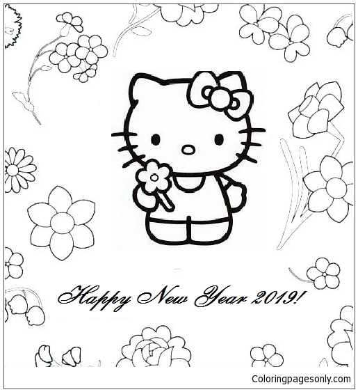 Hello Kitty New Year Coloring Pages
