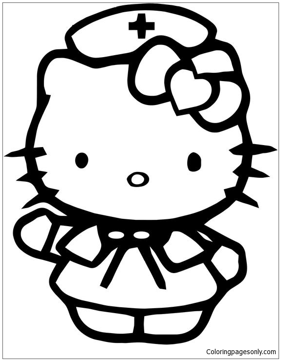 nurse and kitty coloring page