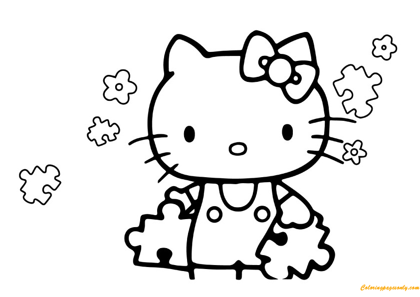 Hello Kitty Play Puzzle Pieces Coloring Pages