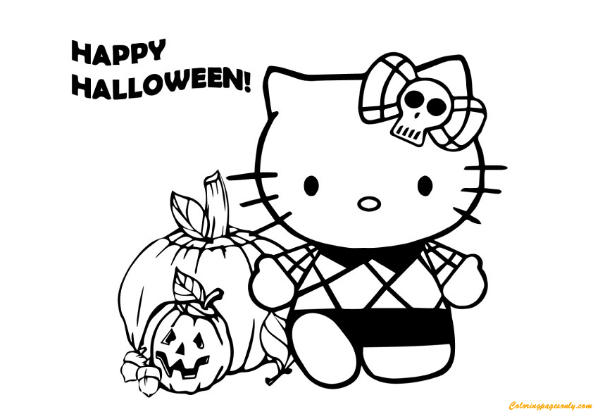 Hello Kitty Playing Halloween Coloring Pages