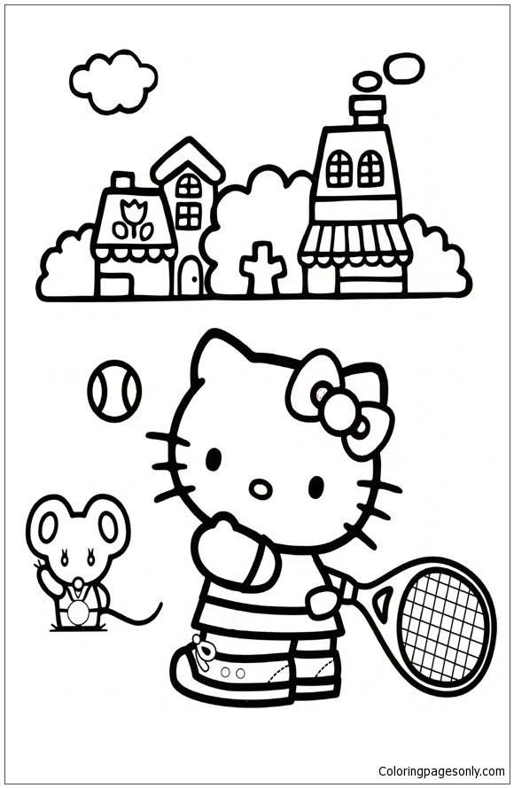 Hello Kitty Playing Tennis Coloring Pages - Cartoons Coloring Pages