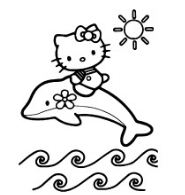 Desenho de Hello Kitty brincando com golfinho para colorir