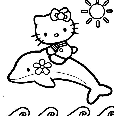Hello Kitty Playing With Dolphins Coloring Page