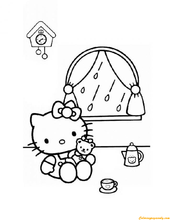 Hello Kitty Playing With Her Doll Coloring Pages