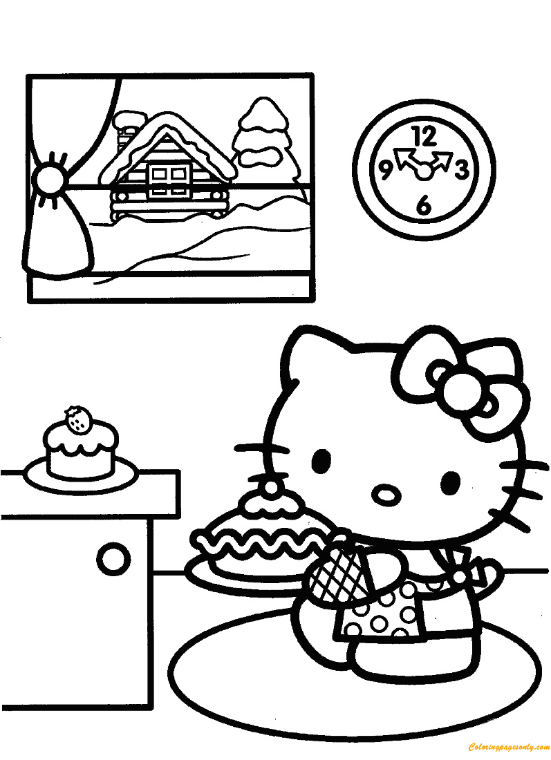 Hello Kitty Prepares For Christmas Coloring Pages