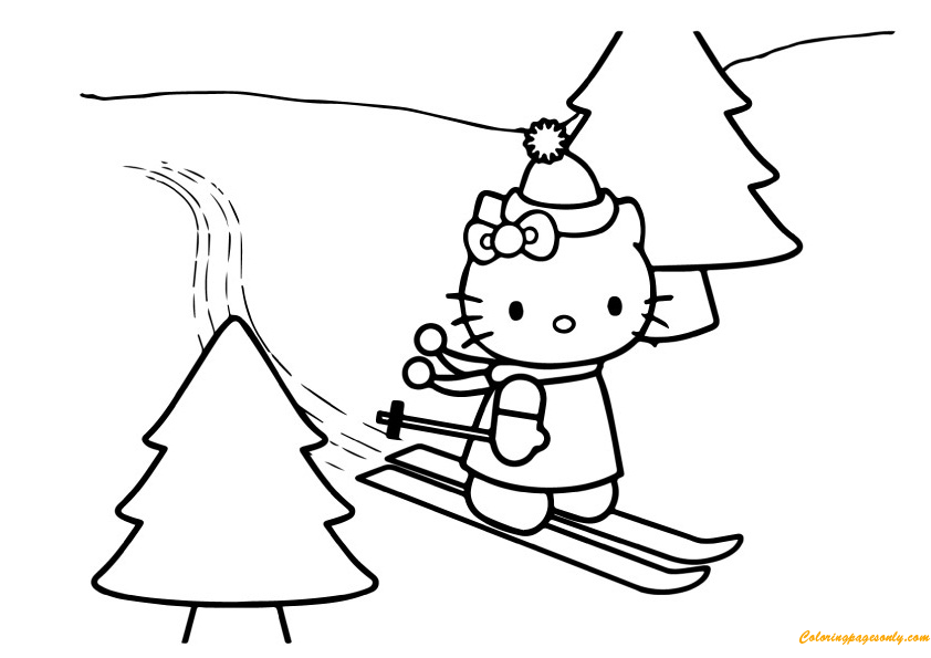 Hello Kitty Skating On Christmas Day Coloring Pages