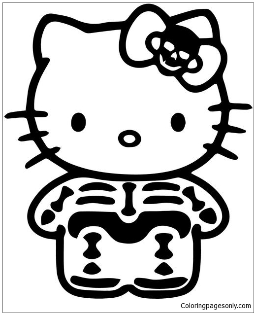 Hello Kitty Skeleton Bones Coloring Pages