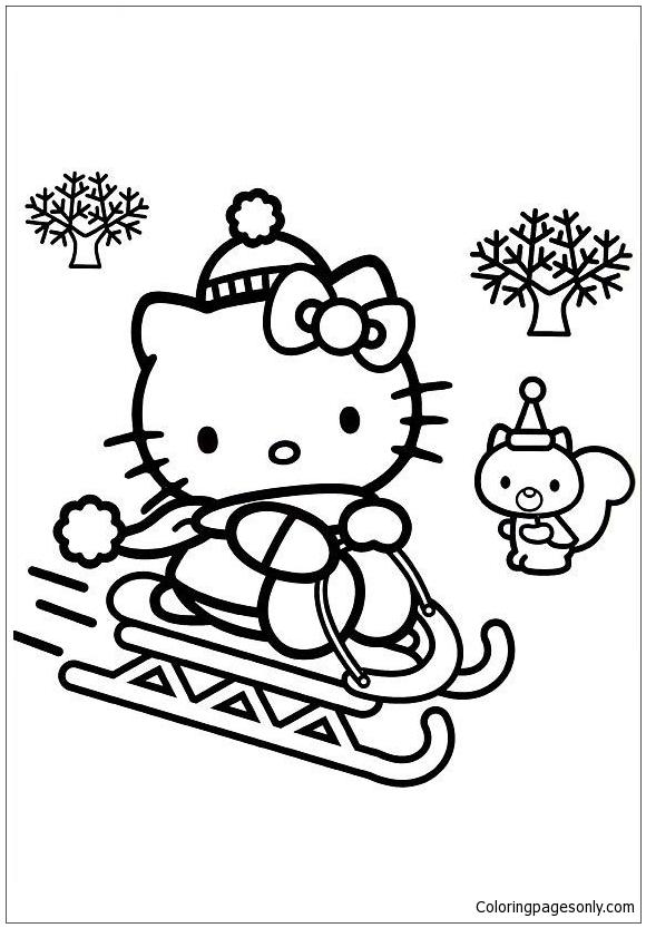 Hello Kitty Skiing In Christmas Coloring Pages - Cartoons ...