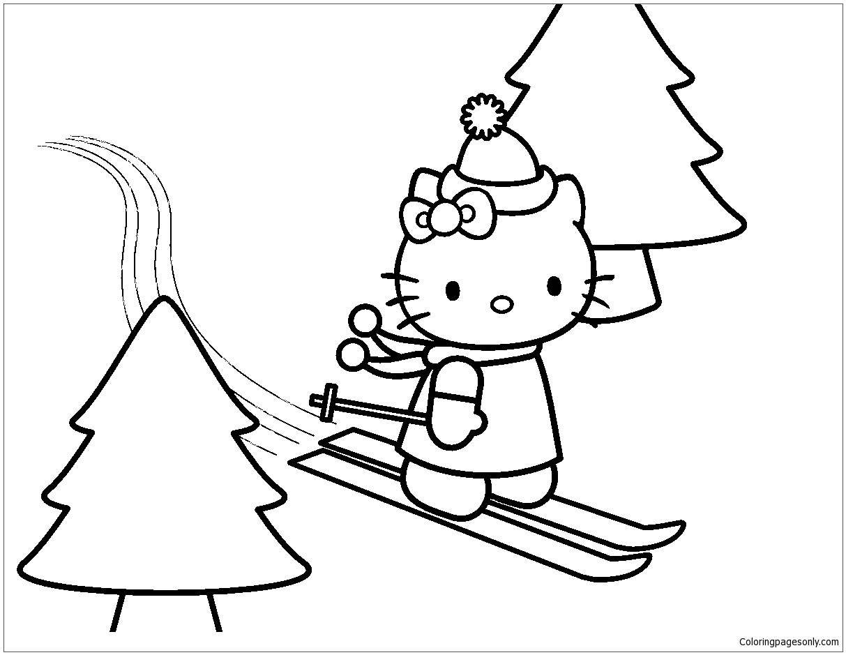 Hello Kitty Skiing Coloring Pages