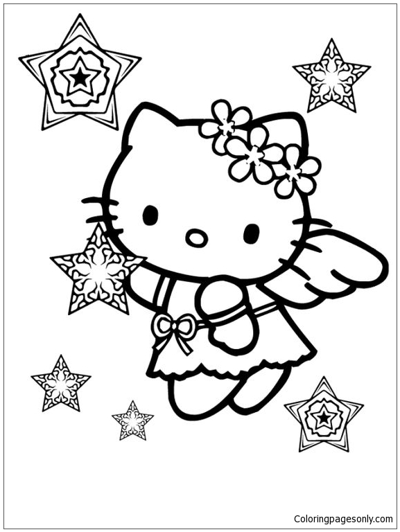 Hello Kitty Snow Angel Christmas Coloring Pages - Cartoons Coloring