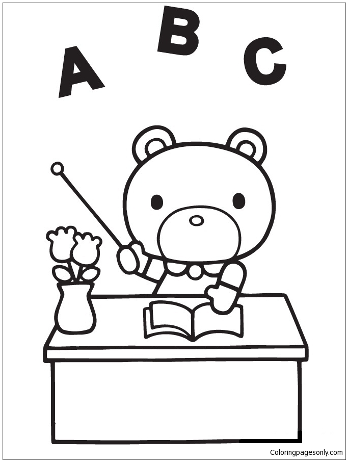 Hello Kitty Teddy Bear Teacher Coloring Pages
