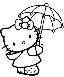 Hello Kitty Under The Umbrella Coloring Pages