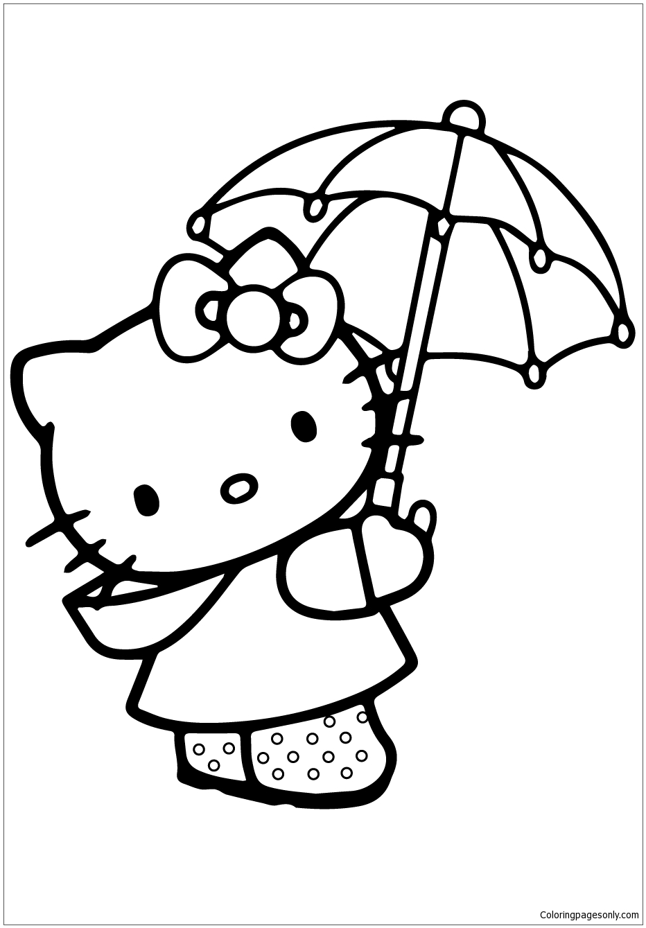 Hello Kitty Under The Umbrella Coloring Page