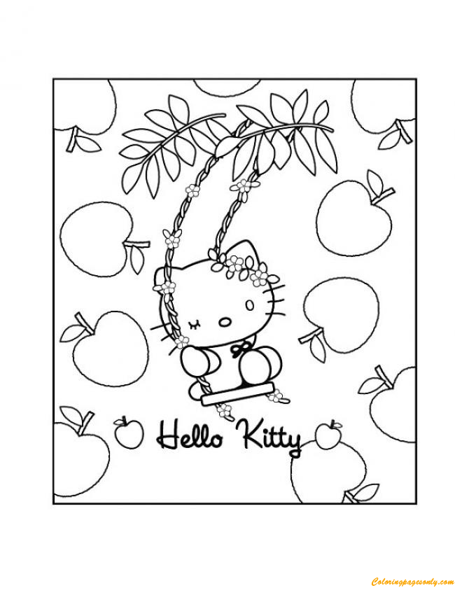 Hello Kitty With Apples Coloring Pages