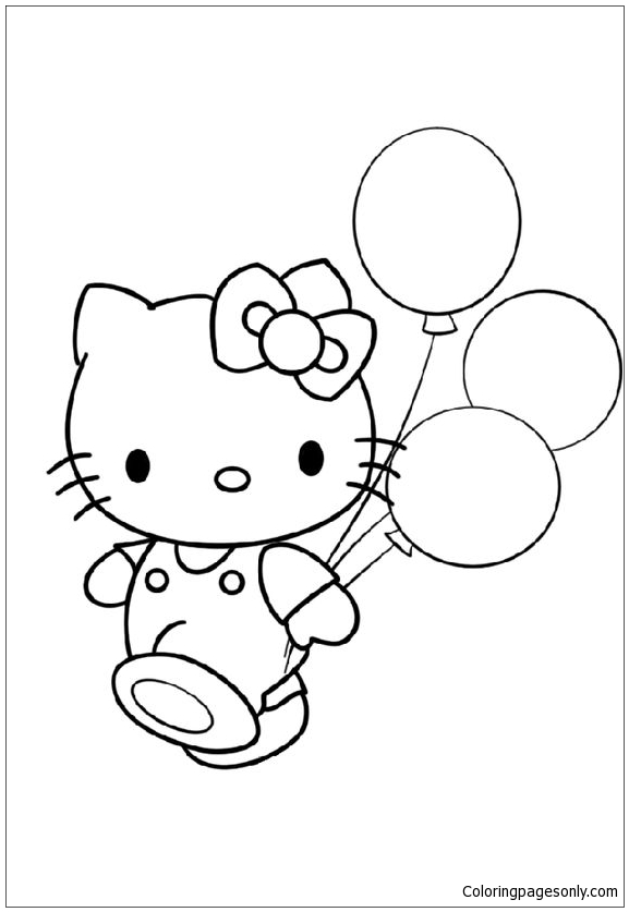 Hello Kitty With Balloon Coloring Page